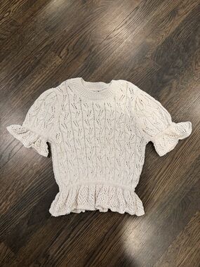Zara Cream Open-Knit Short Sleeve Sweater